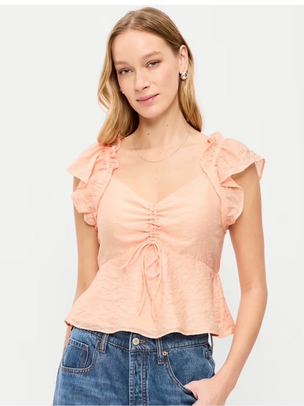Old Navy Peach Ruffled Drawstring Peplum Top